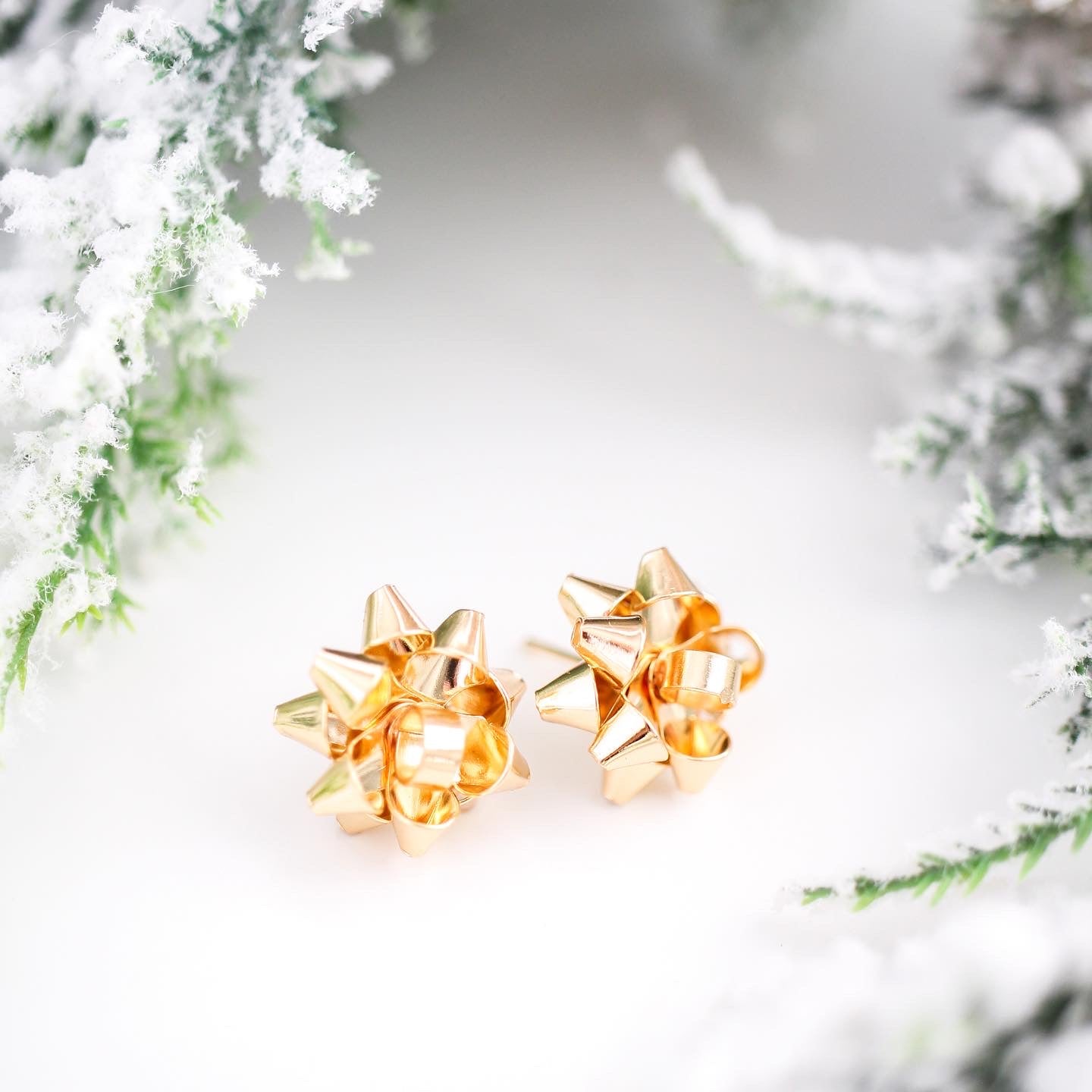 Gold Gift Bow Studs