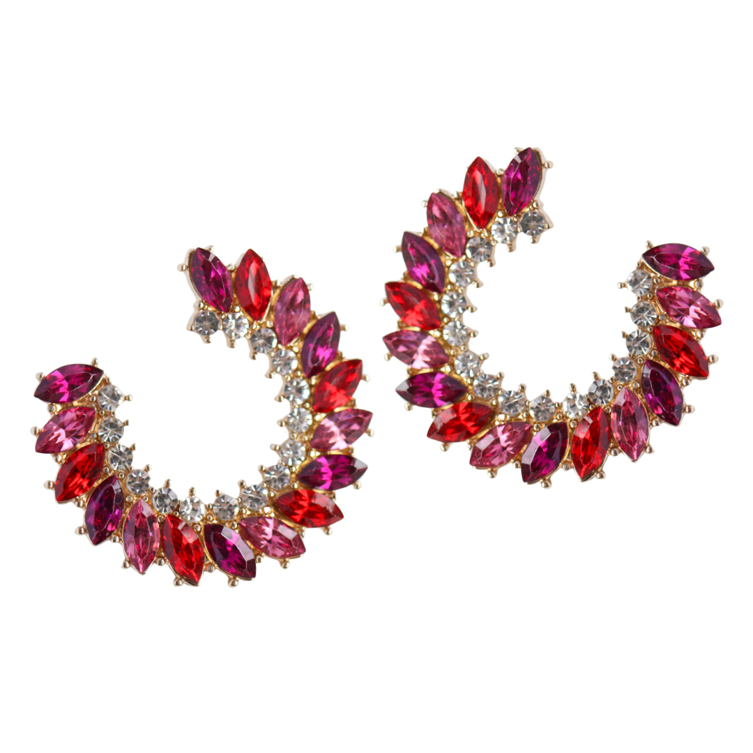 Pave Marquise Circle Earrings- Red