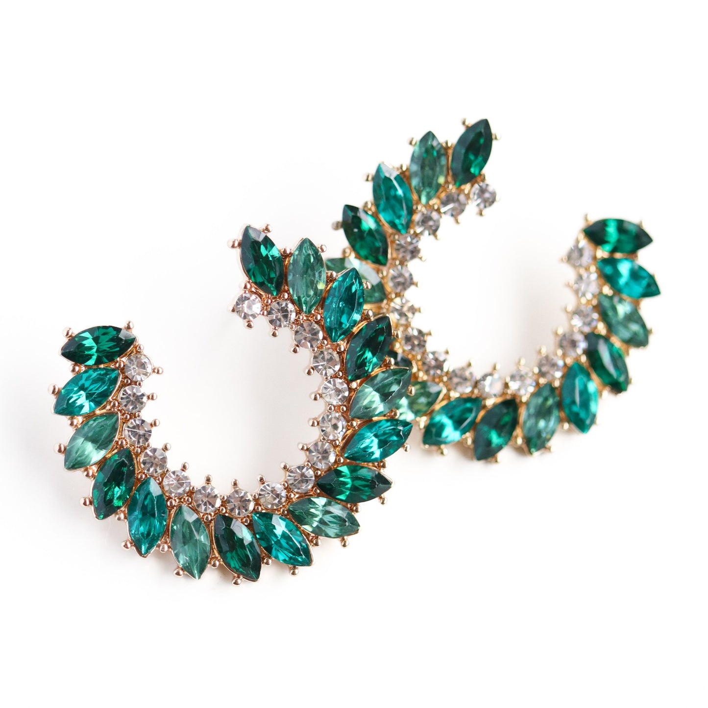 Pave Marquise Circle Earrings- Green