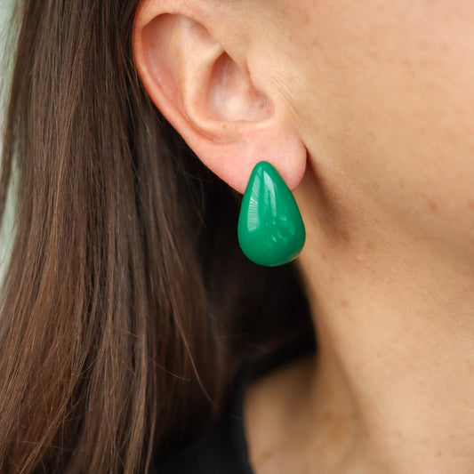 Green Teardrop Studs