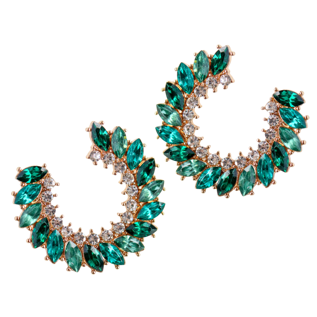 Pave Marquise Circle Earrings- Green
